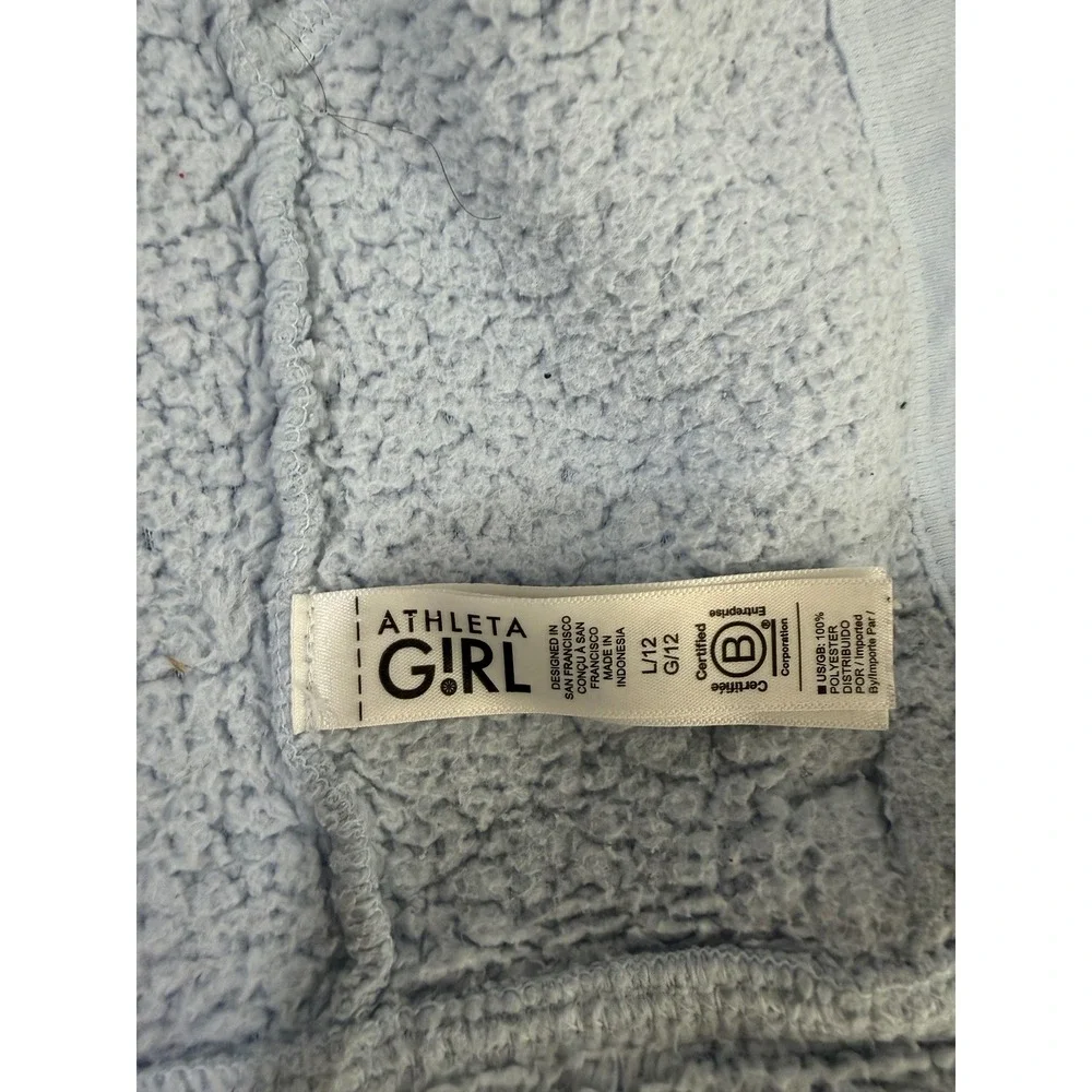 Athleta Girl Tugga Sherpa Fleece Jacket Light Blue Full Zip Thumbholes Size L 12